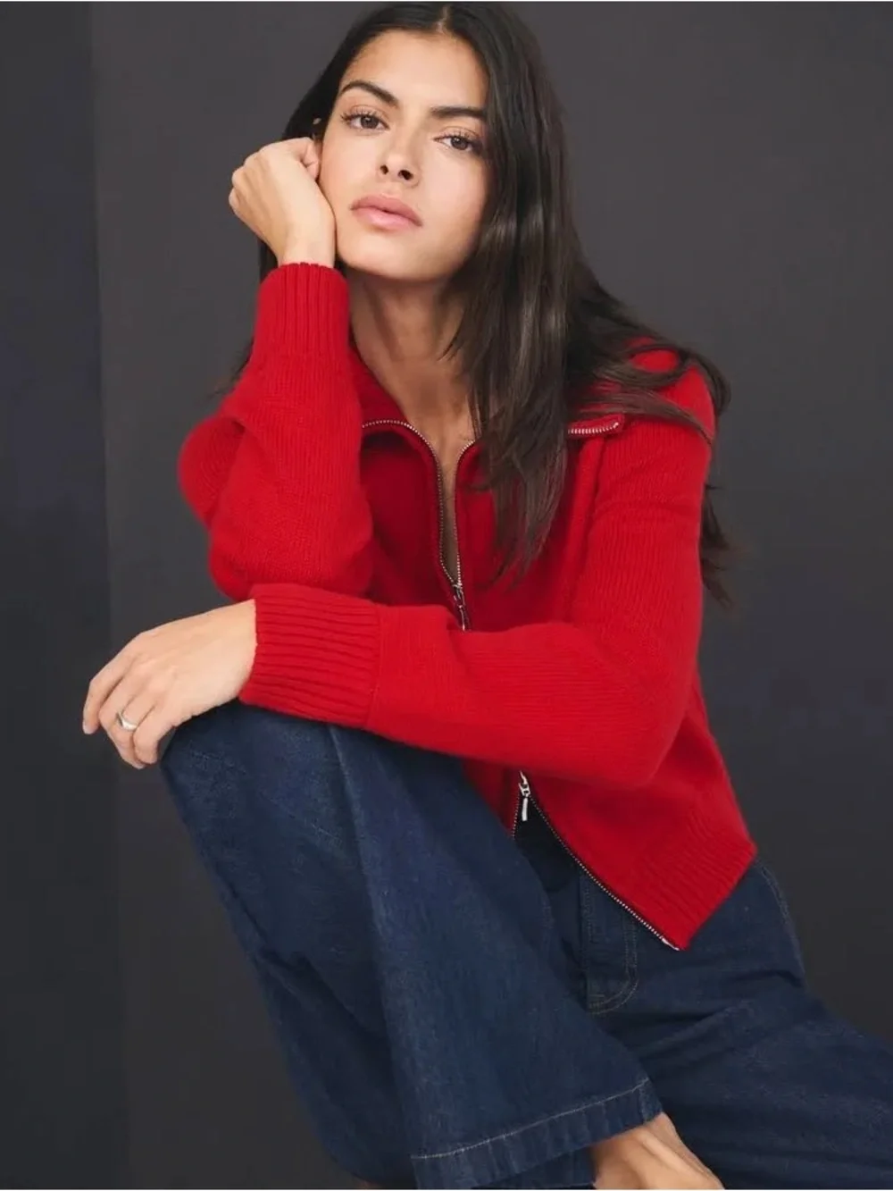 Abercrombie double Zipper Cardigan Red M